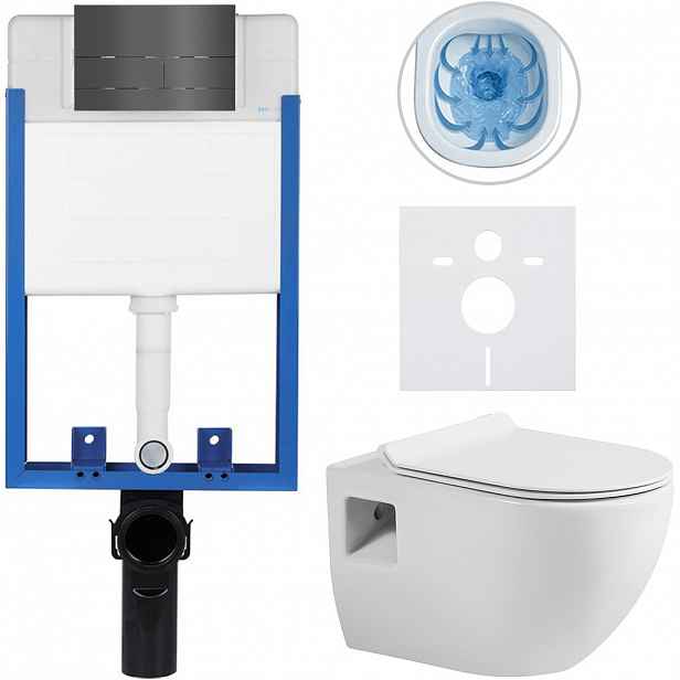 Kompletní WC set Profi/Dure - bílá lesklá - WC tlačítko Line/Tmavě šedá - pro zazdění - 51x35 cm
