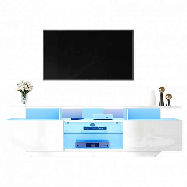 OKWISH TV stolek 160/40/45 cm bílá z MDF s LED osvětlením a velkým úložným prostorem