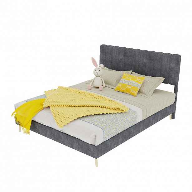 OKWISH ČALOUNĚNÁ postel 140/200 cm šedá z látky a kovu s měkkým čelem