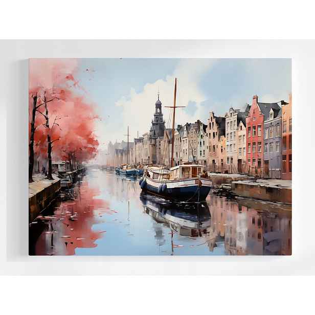 Plakát Město Nizozemsko Kamínky Kanál Lodě Pohled 100x75