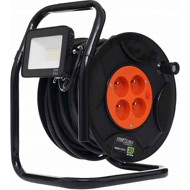Prodlužovací Kabel Bubnový 30 m Kraft&dele KD4037 4 Zásuvky Led lampa 20W