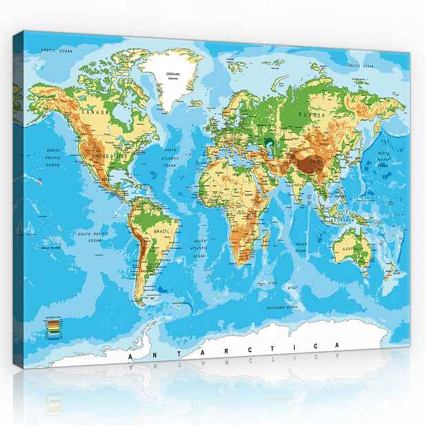 Obraz Mapa Světa Na Plátně Stěna Do Dětského Pokoje Velký 100x70