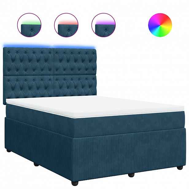 vidaXL Box spring postel s matrací modrá 160 x 200 cm samet