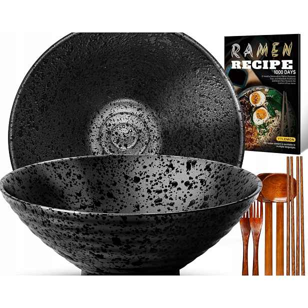 Misky Na Ramen Keramické 2x1000ML S Hůlkami Černé