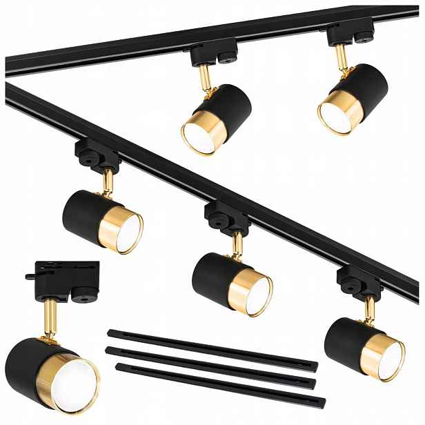 Osvětlení kolejnicová lišta 3 m 5 x lampa GU10 Černá zlatá Led kolejnice