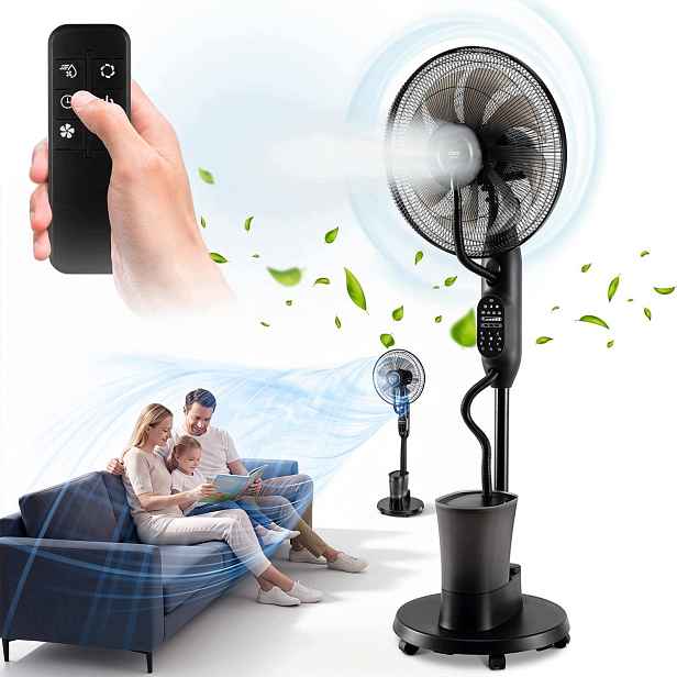 Podlahový Ventilátor Větrák Fan Mist Oscilace Dálkový Ovladač Vodní Mlha