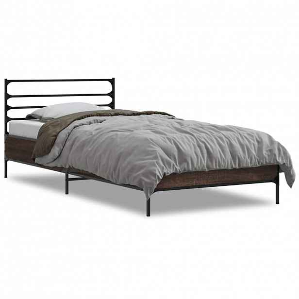 vidaXL Rám postele hnědý dub 100 x 200 cm kompozitní dřevo a kov