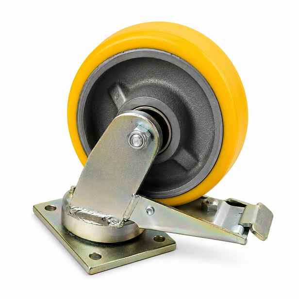 Litinovo-polyuretanové otočné kolo 160 mm s brzdou 600 kg