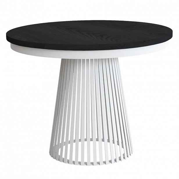 Beautysofa JÍDELNÍ STŮL Lumi, kulatý, rozkládací do 180 cm, s kovovými nohami, bílá + černá