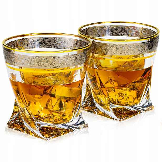 Exkluzivní sklenice na whisky zdobené Zlatou Platinou 340 ml 2ks