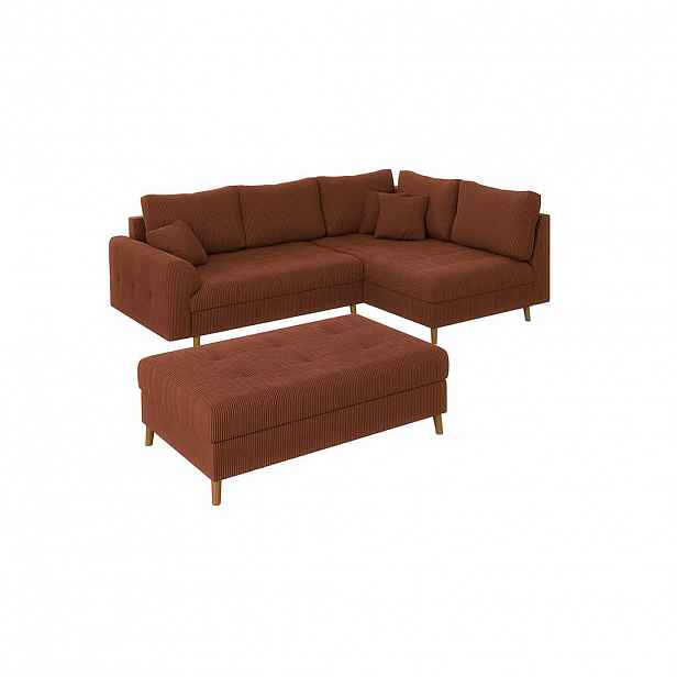 S-Style ROHOVÁ SEDAČKA včetně podnožky Alma z terakotového manšestru - otoman vpravo