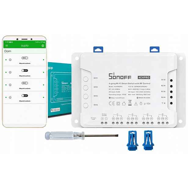 Sonoff 4CH Pro R3 WiFI Rf 433mhz 4 kanály Supla
