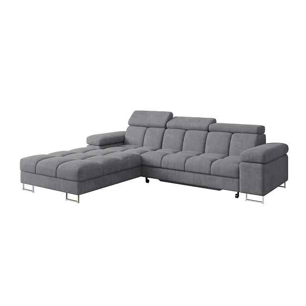 ALTDECOR ROHOVÁ SEDAČKA s funkcí spaní, otoman vlevo COMA L 271x203x79 šedá velur