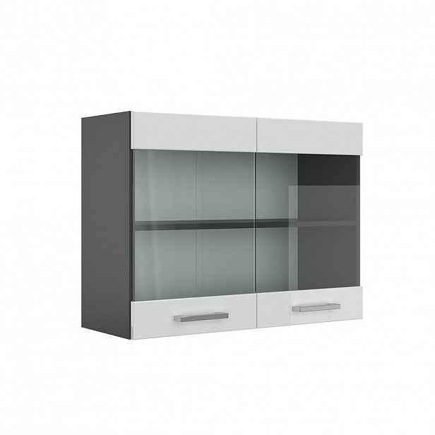 Vicco SKLENĚNÁ KUCHYŇSKÁ SKŘÍŇKA R-Line Bílá vysoký lesk 80 cm