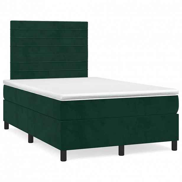 vidaXL Box spring postel s matrací tmavě zelená 120 x 200 cm samet