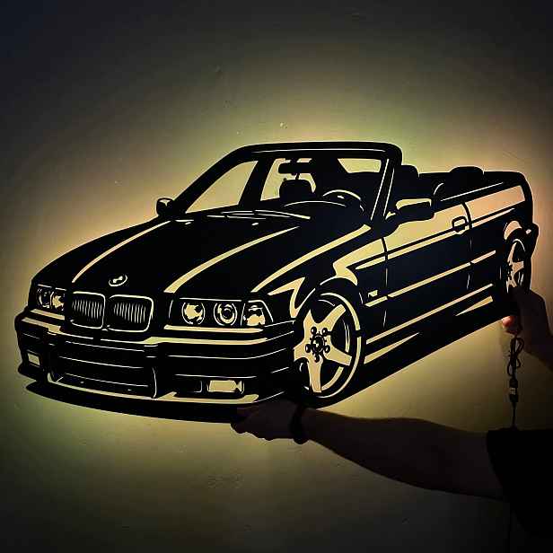 Bmw 3 série E36 Cabrio Dřevěný 3D obraz Dárek Noční Lampa Led XLpilot