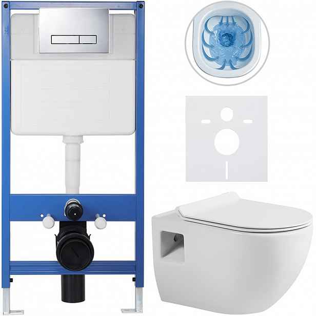 Kompletní WC set Profi/Dure - bílá lesklá - WC tlačítko Slim/Chrom - předstěnová instalace - 51x35 cm