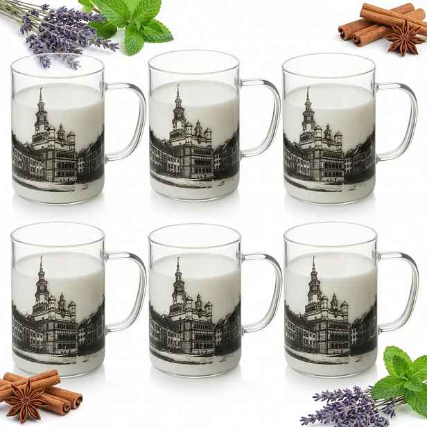 Sklenice Hrnek S Potiskem Město Poznaň 400 ML Sada 6 Sklenic Hrnků Sklo