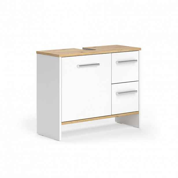 Vicco DOLNÍ SKŘÍŇKA POD DŘEZ Karli Bílý/zlatý dub 70.2 x 57 cm se 2 zásuvkami a 1 dvířky