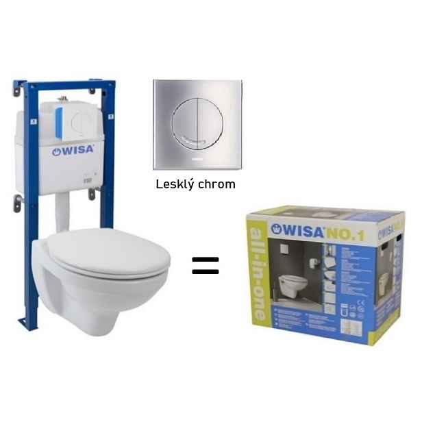 Wisa - Fix Set All In One Chrome - splachovací nádržka; lesklý chrom tlačítko; závěsná wc mísa; izolace a sedátko