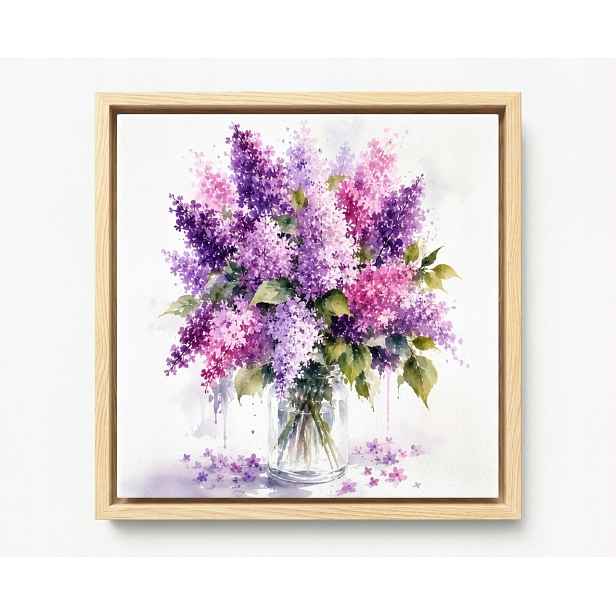 Obraz Rám Americký Box Akvarel Příroda Kytice Květiny Bez Růží Fialová 60x60