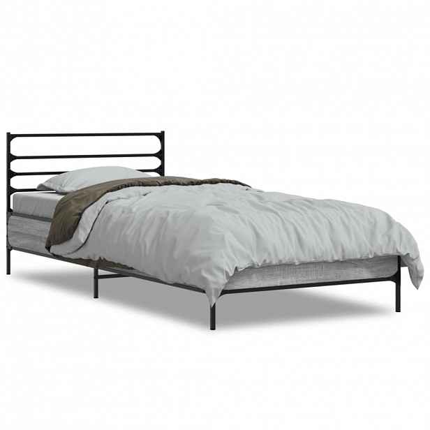 vidaXL Rám postele šedý sonoma 75 x 190 cm kompozitní dřevo a kov