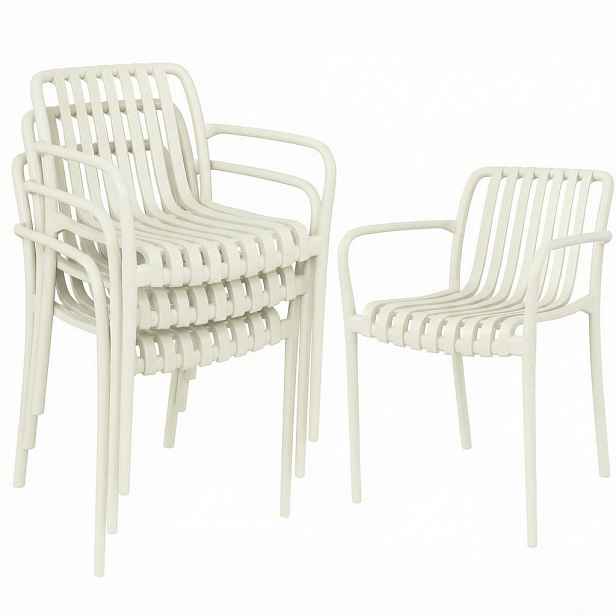 Outsunny ZAHRADNÍ židle, sada 4 ks, plast, krémově bílá