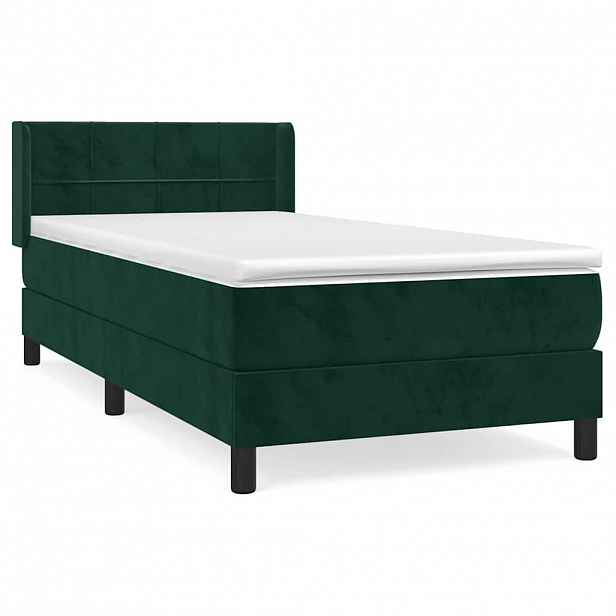 vidaXL Box spring postel s matrací tmavě zelená 90x200 cm samet