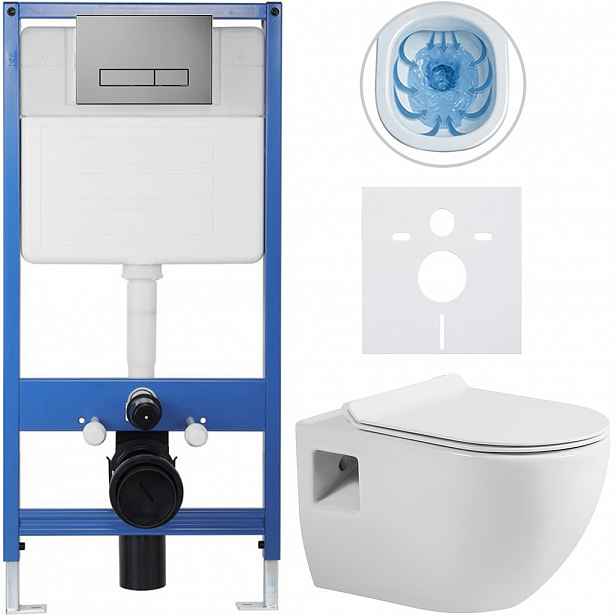 Kompletní WC set Profi/Dure - bílá lesklá - WC tlačítko Slim/Tmavě šedá - předstěnová instalace - 51x35 cm