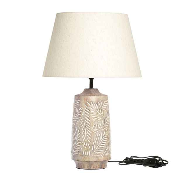 Stolní lampa s dřevěnou základnou a lněným stínidlem Popp - 37*57 cm/ E27 Chic Antique