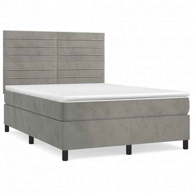 vidaXL Box spring postel s matrací světle šedá 140x190 cm samet