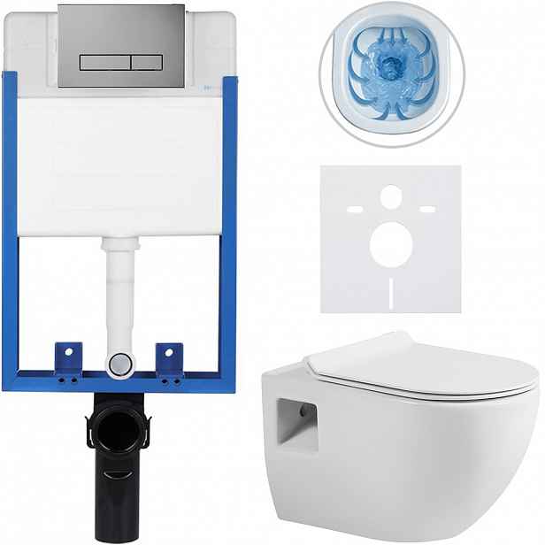 Kompletní WC set Profi/Dure - bílá lesklá - WC tlačítko Slim/Tmavě šedá - pro zazdění - 51x35 cm