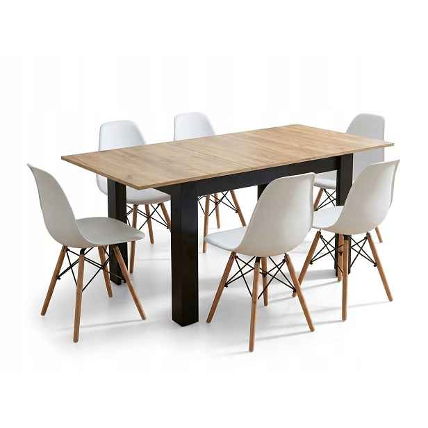 Rozkládací jídelní stůl Craft 120/160x80 cm 6 skandinávských židlí, bílé