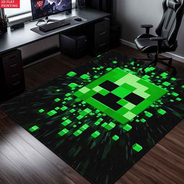 TEMU Koberec s HD potiskem zeleného pixelového bloku 800g/m², kuchyňské koberečky, jógová podložka, protiskluzové koupelnové rohože, savý pratelný
