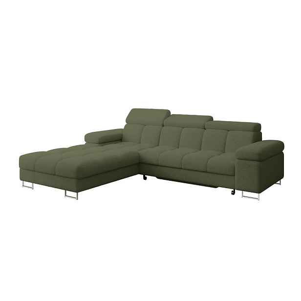 ALTDECOR ROHOVÁ SEDAČKA s funkcí spaní, otoman vlevo COMA L 271x203x79 zelená buklé