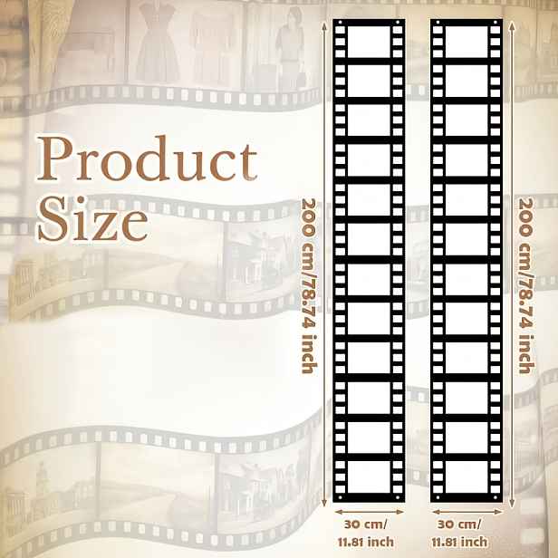 TEMU 2 ks Černo-bílý filmový banner, 78"X12" látkové pozadí s filmovou tématikou se šňůrou na zavěšení a lepicími body, dekorace na verandu s nápisem