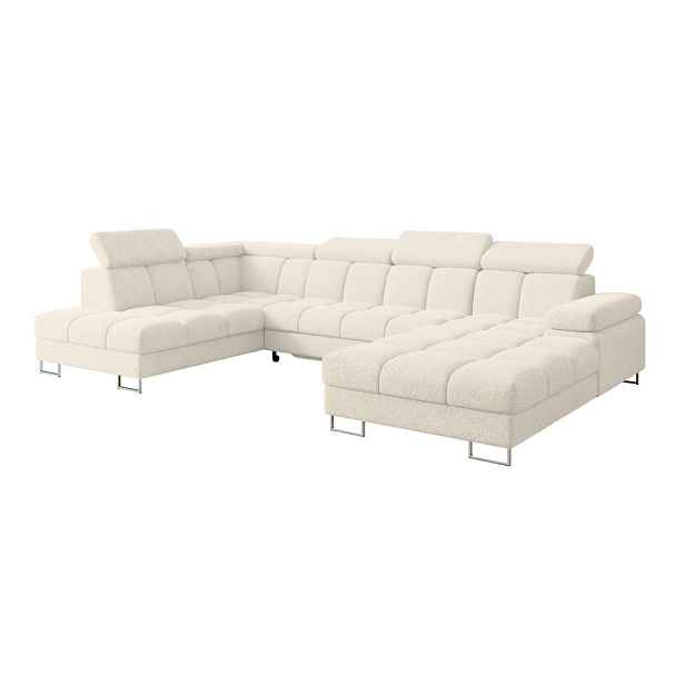 ALTDECOR SEDACÍ SOUPRAVA s funkcí spaní a úložným prostorem, otoman vlevo COMA U 345x203x79 krémová velur