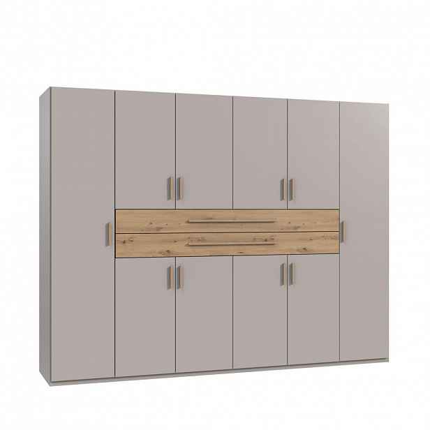 luma-home SKŘÍŇ S OTOČNÝMI DVEŘMI B270/H208/T58 cm, béžovo-šedá, šatní skříň se 2 velkými zásuvkami a úchytkami v dekoru dub Artisan / 22642