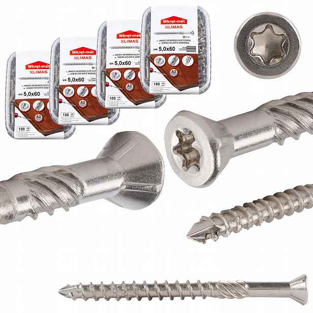 Nerezové vruty do dřeva 5x60 mm 400 ks terasové Torx A2 Klimas Wn