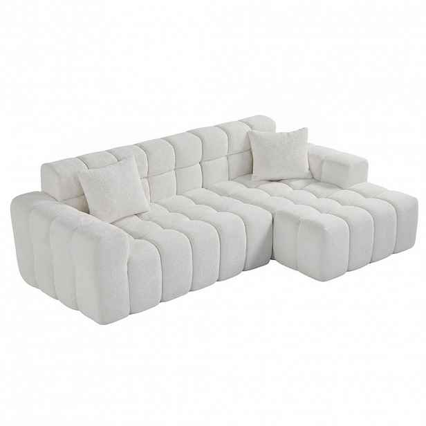 OKWISH ROHOVÁ pohovka 249,94/99,82/59,94 cm, bílá, ze sametu, s flexibilními moduly a vakuovým balením