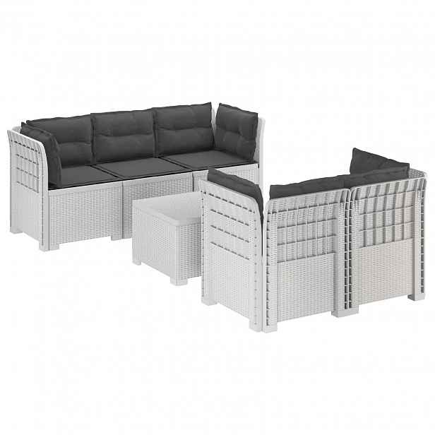 vidaXL 5-místné Zahradní Sofa s Polštáři ve Vzhledu Ratan PP Bílá