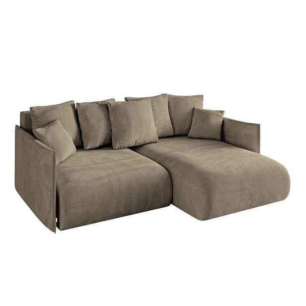 ALTDECOR ROHOVÁ SEDAČKA s funkcí spaní a otomanem, pravá ONESK-L 216x177x72 Hnědá Velur