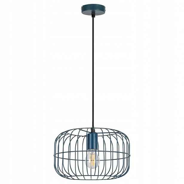 Modrá kovová industriální závěsná lampa
