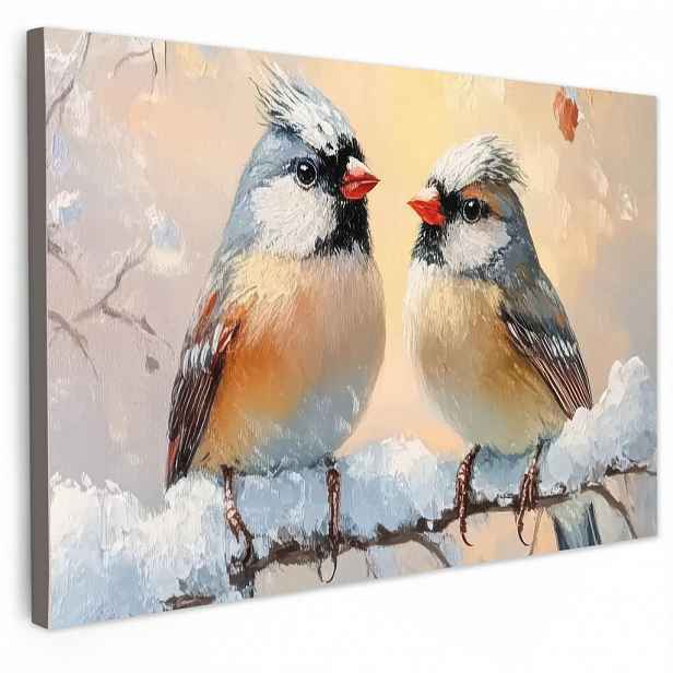 MuchoWow OBRAZ NA PLÁTNĚ Ptáci - Větev - Zima - Sníh 30x20 cm