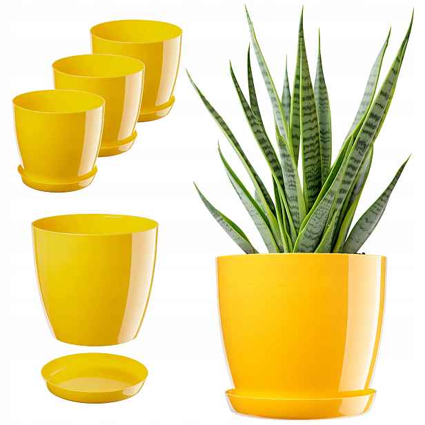 Květináč Obal 28cm Záhon Se Stojanem Žlutý Plastový 3ks