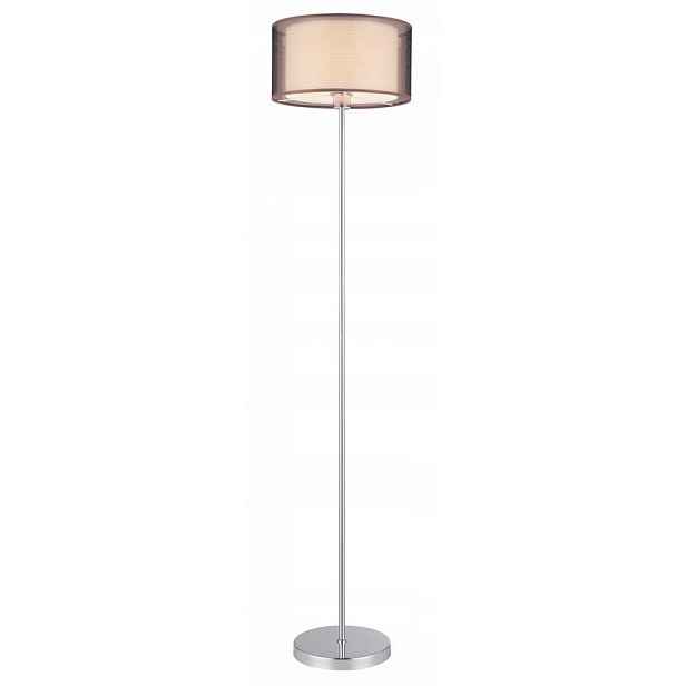 Podlahová lampa hnědá Anastasia klasická vedle křesla v obývacím pokoji Rabalux