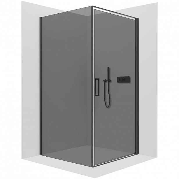 Sprchový kout Porte L/P - 8 mm - černá matná, grafitové sklo - 90x90x195 cm - otočný