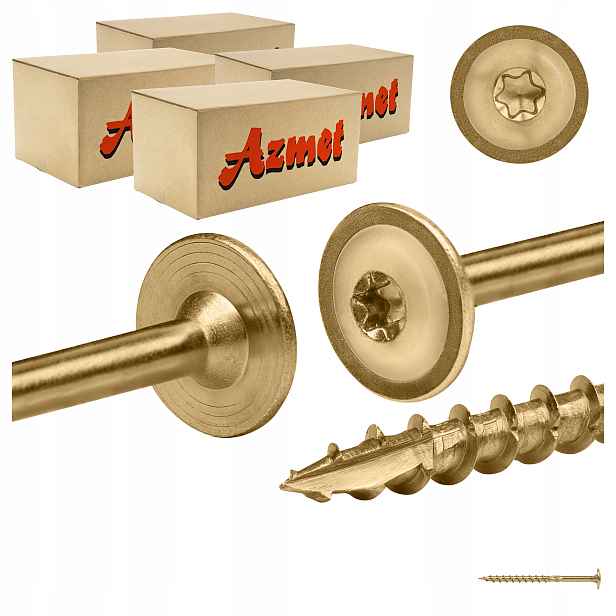 Tesařské vruty 6x90 mm Torx na dřevo talířové 400 ks Azmet WCT-06090