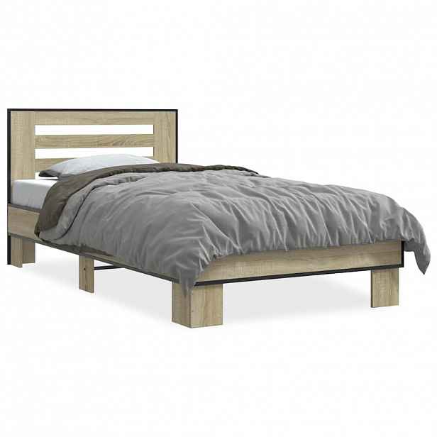 vidaXL Rám postele dub sonoma 75 x 190 cm kompozitní dřevo a kov
