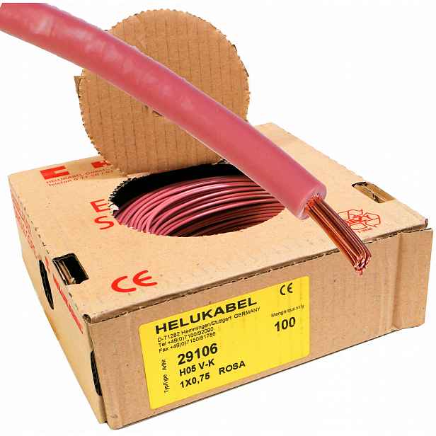Kabel Lgy 0,75 mm růžový 500 V Cu měděný 29106 100 m